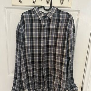 VINCE Men's Black and White Plaid Shirt